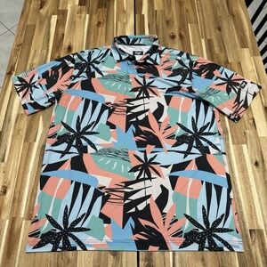 Waggle Polo Shirt Mens XL Tropical Flowers Performance Stretch Hawaiian Golf